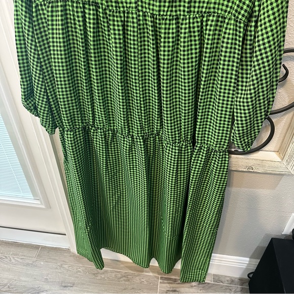 NWT Topshop Gingham Smocked Long Sleeve Maternity Midi Dress Green & Black Sz 4 - Picture 10 of 15